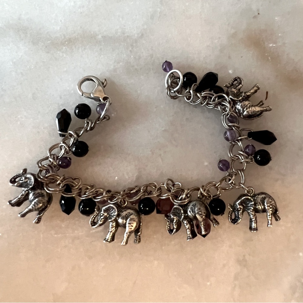 7” Elephant Charm Bracelet with Black Onyx